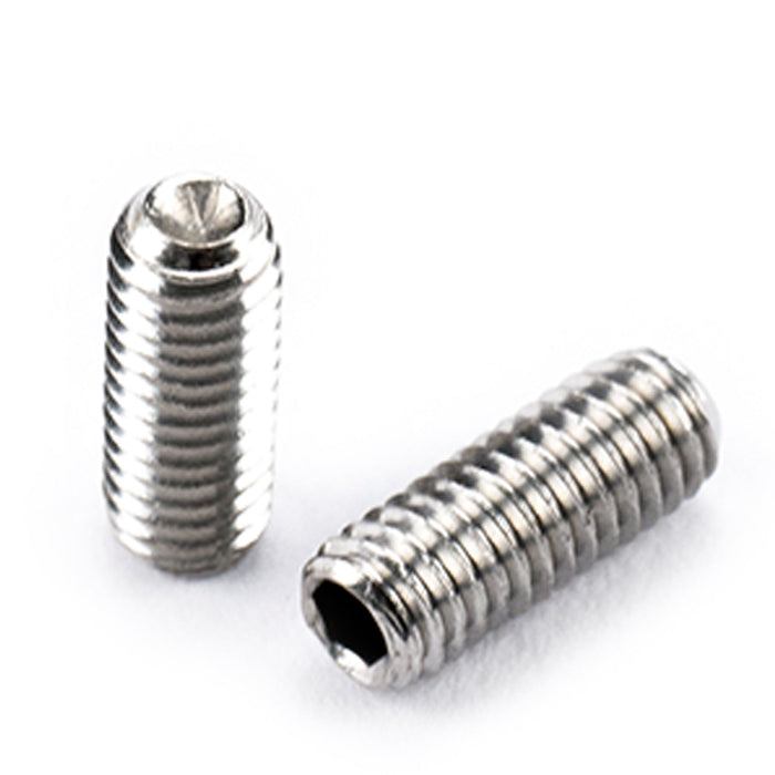 detail of musiclily pro metric m3 8mm stainless steel saddle height adjustment screws for imported electric guitar bass bridge mx2476 12p