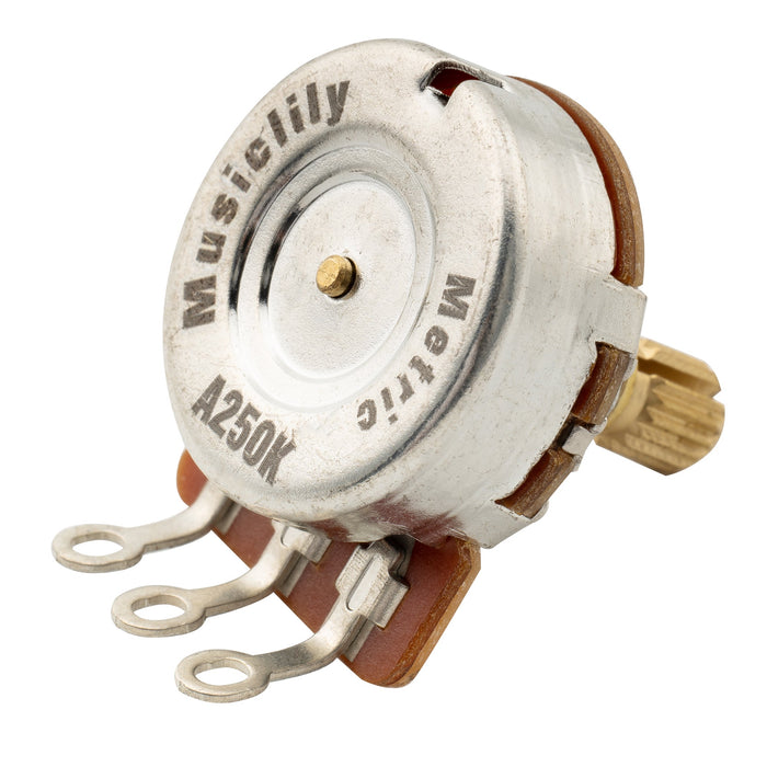 Musiclily Pro HD A250K Potenciómetros de latón métrico tipo split de eje corto 6,5mm de curva logarítmica para guitarra eléctrica y bajo (juego de 10)