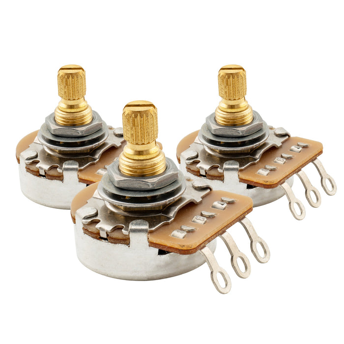 musiclily pro hd a250k b250k full brass metric coarse 18 spline split short shaft pots audio linear taper potentiometers for imported strat style electric guitar bass mx2500 2mx2501