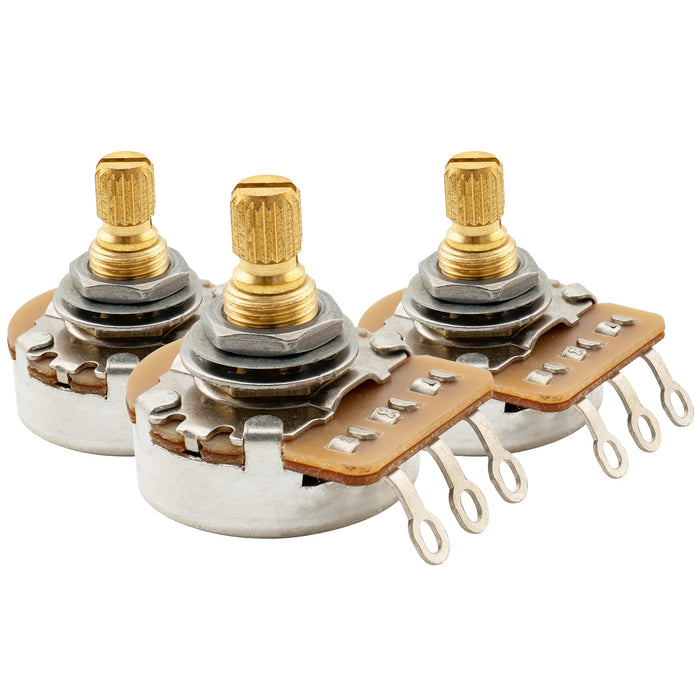 Musiclily Pro HD A250K Pots Brass Metric Split Short Shaft 6.5mm Audio Taper Potentiometers for ST PB JB Style Electric Guitar Bass (Set of 3)