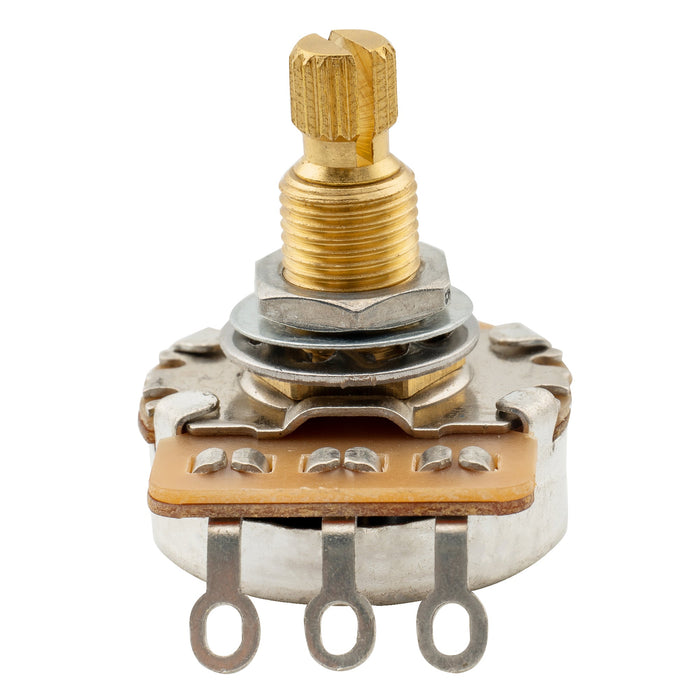 detail of musiclily pro hd a500k full brass metric coarse 18 spline split shaft pot audio taper potentiometer for electric guitar bass mx2502