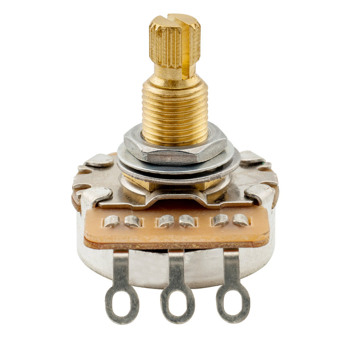 detail of musiclily pro hd a25k full brass metric coarse 18 spline split shaft pot audio taper potentiometer for electric guitar bass mx2504
