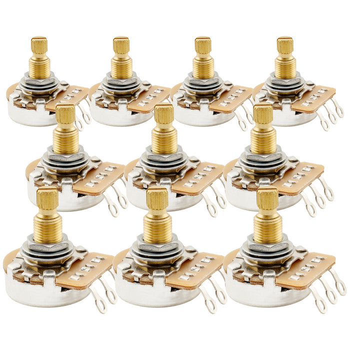 Musiclily Pro HD A1M Potenciómetros de eje partido estándar de latón métrico de 9.5mm con curva logarítmica (audio) para guitarra eléctrica y bajo (juego de 10)