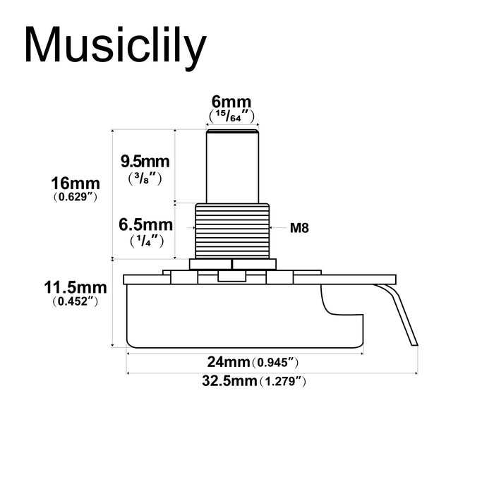 Musiclily Pro HD A250K ポット 真鍮 ミリ規格 ソリッドショートシャフト 6.5mm オーディオテーパーポテンショメータ エレキギターとベース用(10個セット)