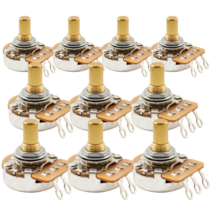 Musiclily Pro HD A250K Pots Brass Metric Solid Short Shaft 6.5mm Audio Taper Potentiometers for Electric Guitar Bass (Set of 10)