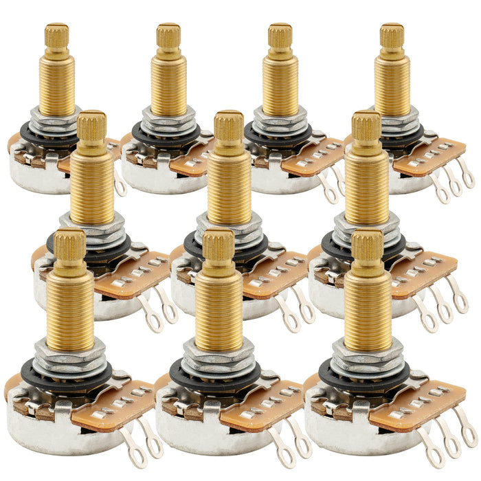 Musiclily Pro HD A500K Pots Bronze Métrico Split Longo Eixo 19mm Audio Taper Potenciômetros para Guitarra Elétrica Baixo (Conjunto de 10)