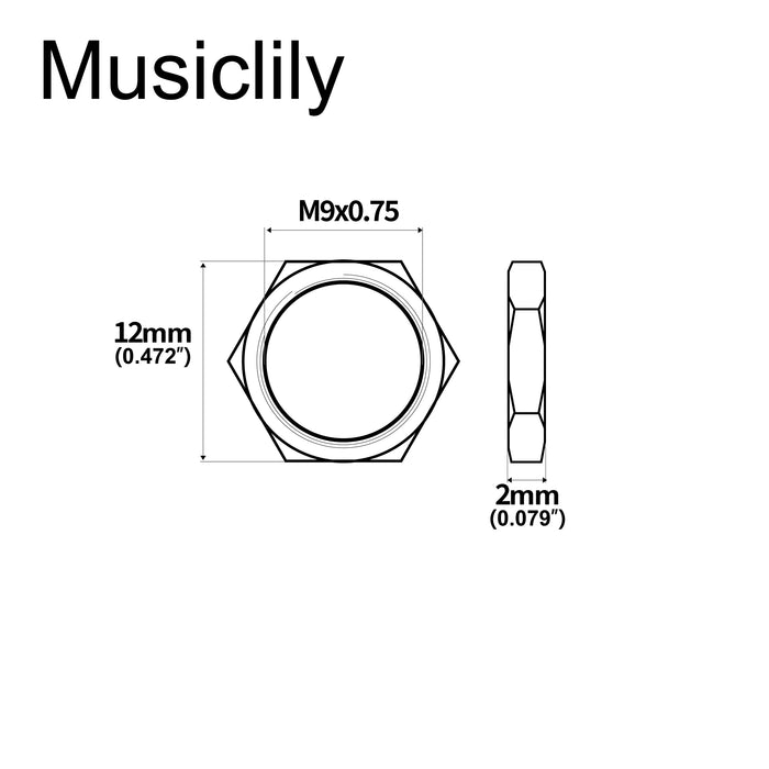 Dimensions of musiclily pro m9 pots mounting hex nuts flat washers set for metric potentiometers and output jack sockets mx2514 10p