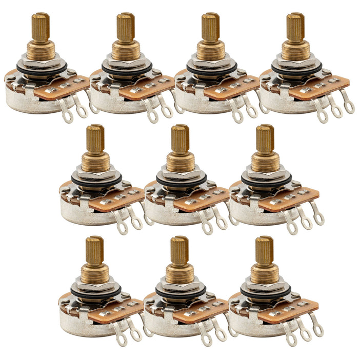 Musiclily Pro HD A25K Pots Brass Standard Split Shaft 3/8 Inch Audio Taper Potentiometers for Active Pickups Electric Guitar Bass (Set of 10)
