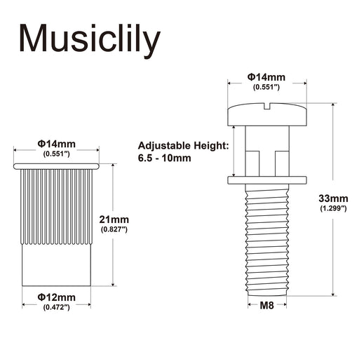 Dimensions of musiclily pro metric seperatable mounting stud and bushing for epiphone lp style electric guitar bridge stop tailpiece mx2547cr 2p