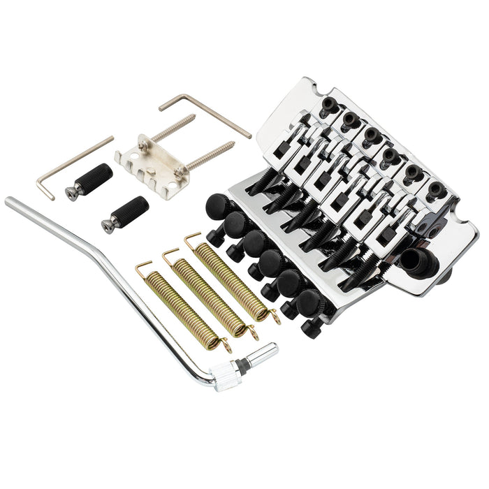 musiclily pro bl001 54mm 2 1 8 inch string spacing double locking tremolo bridge with 34mm full solid brass block for fr style electric guitar mx2570p, chrome