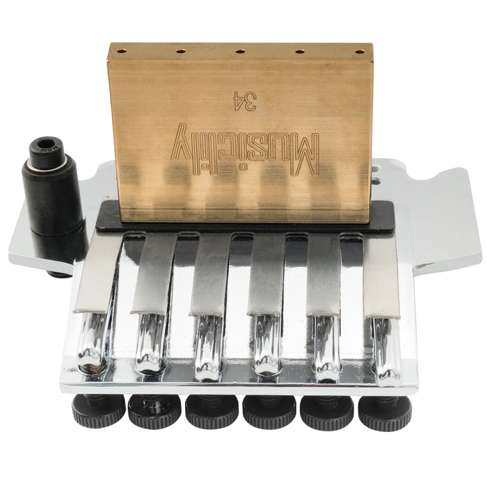 details of musiclily pro 54mm 2 1 8 inch string spacing low profile double locking tremolo bridge with 34mm full solid brass block for fr style electric guitar mx2572cr