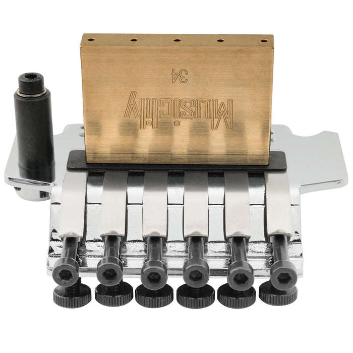details of musiclily pro 54mm 2 1 8 inch string spacing 34mm full solid brass block double locking tremolo bridge with push in trem arm for fr style electric guitar mx2575cr