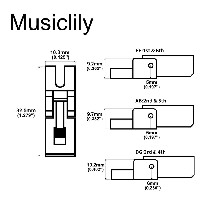 Dimensions of musiclily pro 10 8mm guitar saddles set 6pcs for floyd rose original special locking tremolo bridge mx2584p