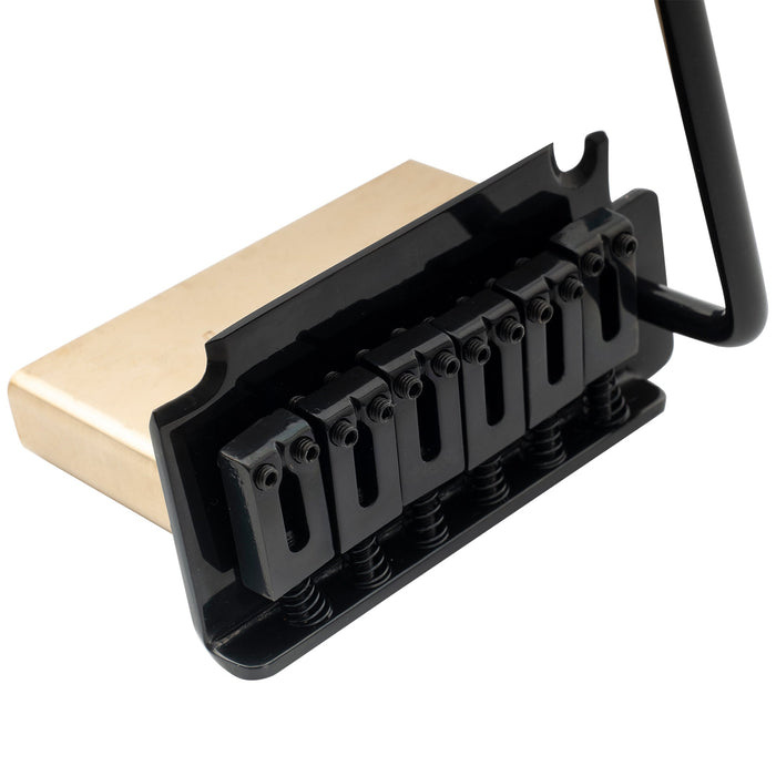 detail of musiclily pro 52 5mm 2 point modern style saddles guitar tremolo bridge with 40mm solid brass block for squier strat style electric guitar mx2585p