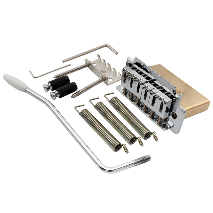 musiclily pro 52 5mm 2 point modern style saddles guitar tremolo bridge with 40mm solid brass block for squier strat style electric guitar mx2585p, chrome