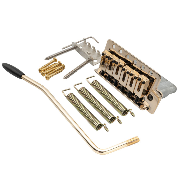 musiclily pro 52 5mm 6 screw modern style saddles guitar tremolo bridge with 36mm short block for squier strat style electric guitar mx2589p, gold