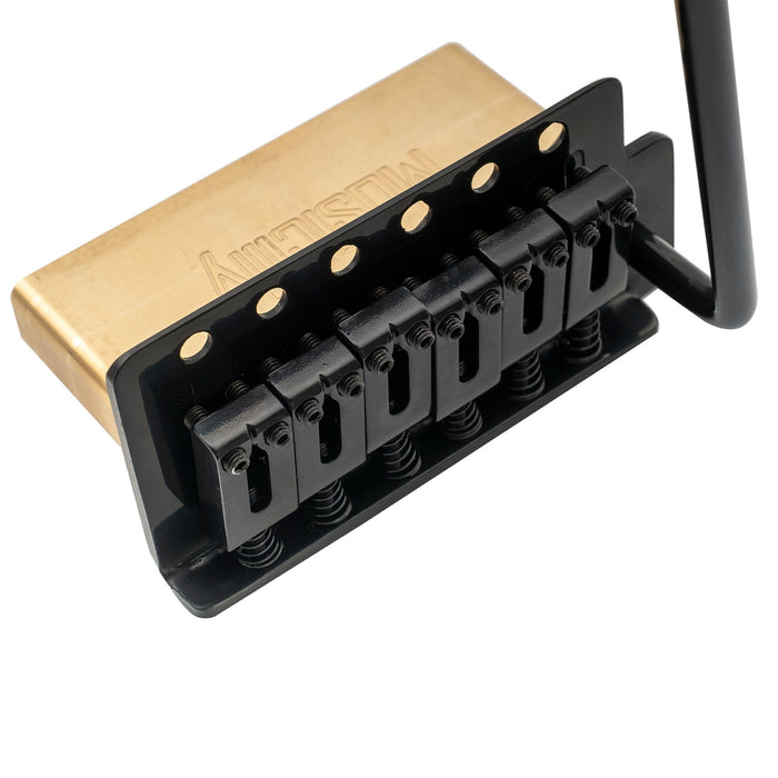 detail of musiclily pro 52 5mm 6 screw modern style saddles guitar tremolo bridge with 36mm solid brass block for squier strat style electric guitar mx2590p