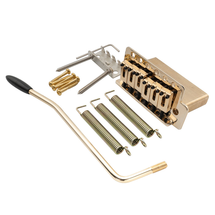 musiclily pro 52 5mm 6 screw modern style saddles guitar tremolo bridge with 36mm solid brass block for squier strat style electric guitar mx2590p, gold