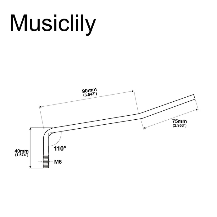 Dimensions of musiclily pro m6 steel threaded in tremolo arm whammy bar 6mm vibrato arm for imported strat style electric guitar mx2592p