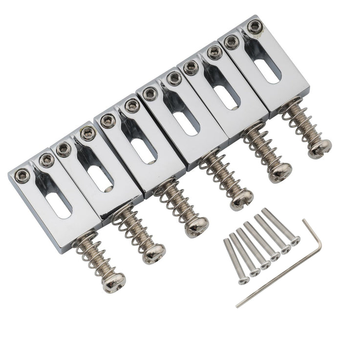 musiclily pro 10 8mm modern style rectangle zinc alloy saddles for imported strat tele style electric guitar mx2596 6p, gold