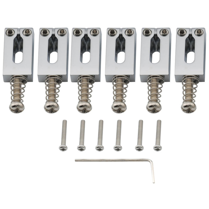 musiclily pro 10 8mm modern style rectangle zinc alloy saddles for imported strat tele style electric guitar mx2596 6p, chrome