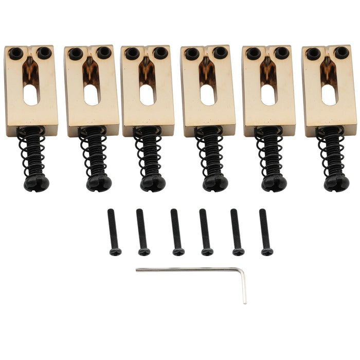 musiclily pro 10 8mm modern style rectangle zinc alloy saddles for imported strat tele style electric guitar mx2596 6p, gold