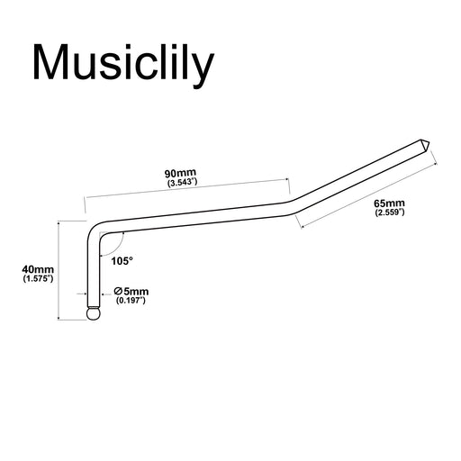 Dimensions of musiclily pro 5mm steel push in style tremolo arm whammy bar vibrato arm for strat style electric guitar tremolo bridge mx2599p