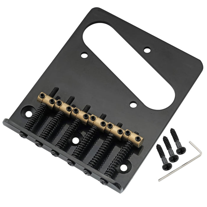 musiclily pro 54mm modern guitar bridge with barrel brass 6 saddle and steel plate for tele style electric guitar mx2607p