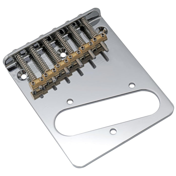 Musiclily Pro 54mm Modern Guitar Bridge with Barrel Brass 6-Saddle and Steel Plate for Tele Style Electric Guitar