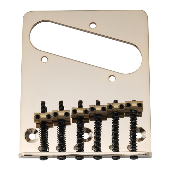 Musiclily Pro 54mm Modern Guitar Bridge with Barrel Brass 6-Saddle and Steel Plate for Tele Style Electric Guitar