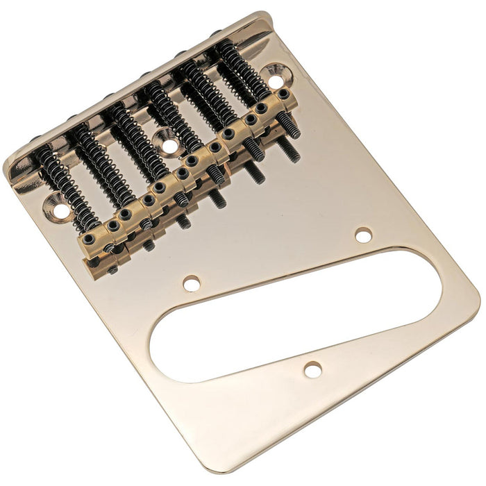 Musiclily Pro 54mm Modern Guitar Bridge with Barrel Brass 6-Saddle and Steel Plate for Tele Style Electric Guitar