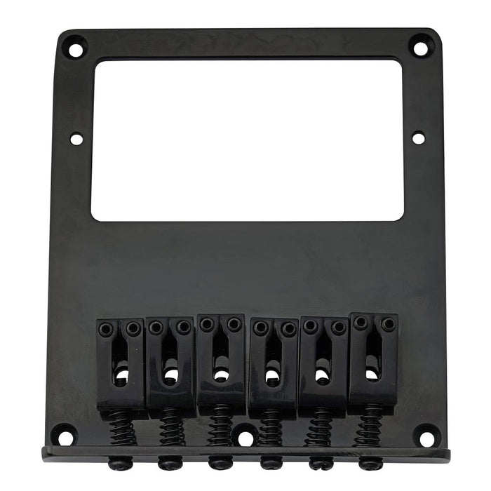 detail of musiclily pro 54mm modern humbucker guitar bridge with zinc alloy 6 saddle and steel plate for tele style electric guitar mx2609p