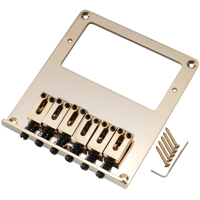 musiclily pro 54mm modern humbucker guitar bridge with zinc alloy 6 saddle and steel plate for tele style electric guitar mx2609p, gold