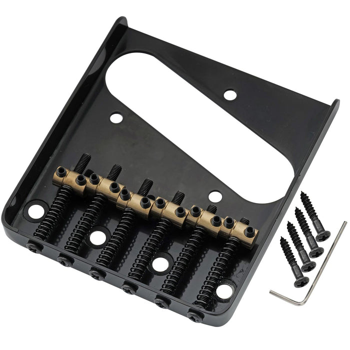 musiclily pro 54mm vintage style guitar bridge with barrel brass 6 saddle and steel plate for squier imported tele style electric guitar mx2611p
