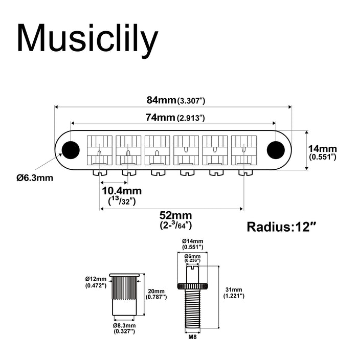 Puente Tune-o-matic Musiclily Pro de 52 mm con espaciado de cuerdas y cuerpo ancho para guitarra eléctrica Epiphone LP estilo SG