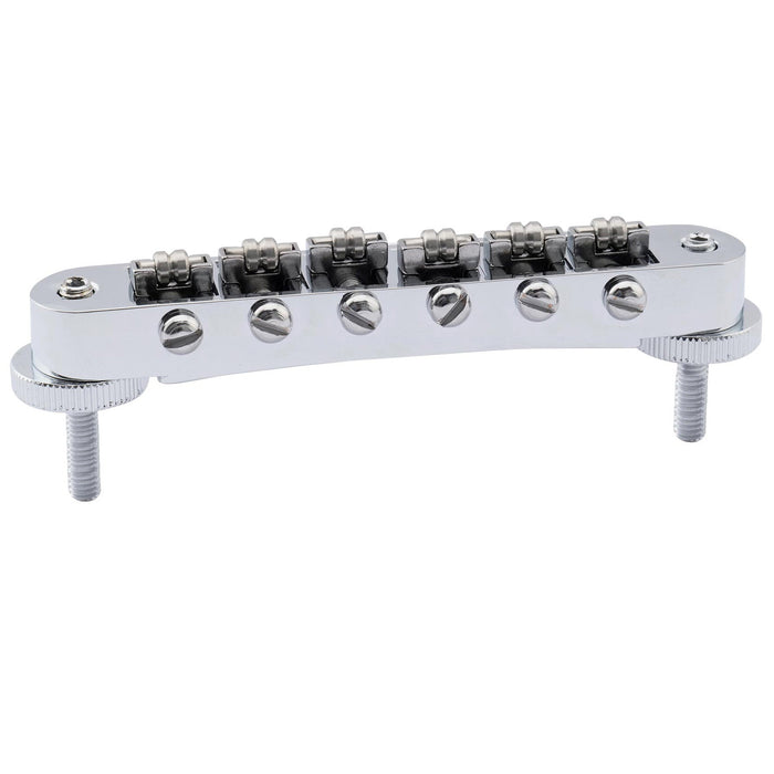 musiclily pro 10 4mm roller saddle bridge abr tune o matic bridge with m4 post for lp style electric guitar mx2617p, chrome