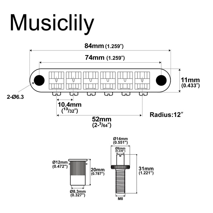 Chevalet Musiclily Pro Tune-o-matic 52 mm pour guitare électrique Epiphone LP SG