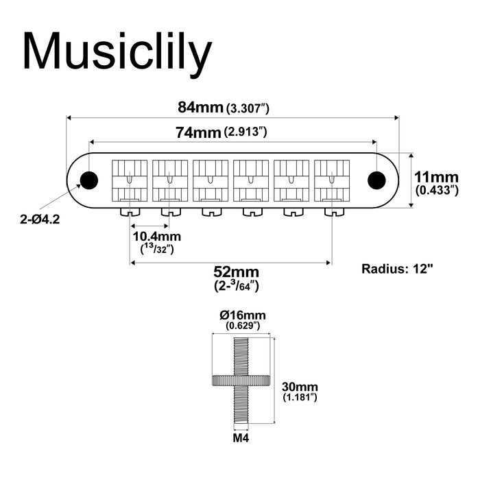 Dimensions of musiclily pro 52mm abr 1 tune o matic bridge for epiphone lp sg style electric guitar mx2619p