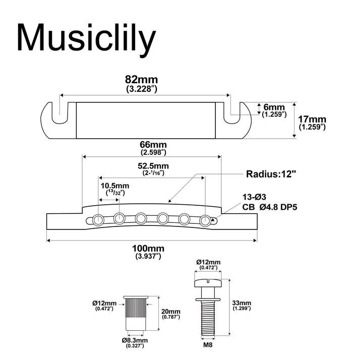 Cordier Musiclily Pro 12 cordes avec espacement des cordes de 52,5 mm pour guitare Epiphone LP SG