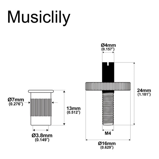 Dimensions of musiclily pro metric sized nashville style tune o matic bridge m4 mounting stud and bushing for epiphone lp style guitar mx2624 2p