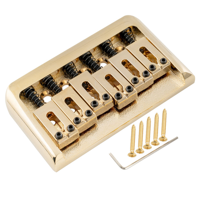 musiclily pro 52 5mm2 1 16 inch string spacing modern style saddle hardtail fixed bridge non tremolo bridge for strat tele style electric guitar mx2625p, gold