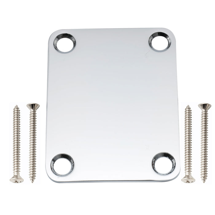 musiclily pro heavy duty steel rectangle neck plate 4 hole neck joint board for guitar bass mx2630p, chrome