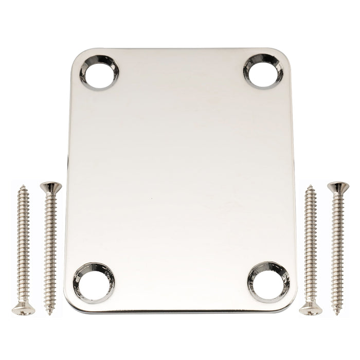 musiclily pro heavy duty steel rectangle neck plate 4 hole neck joint board for guitar bass mx2630p, nickel