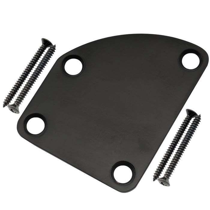 musiclily pro heavy duty steel curved cutaway semi round neck plate 4 hole neck joint board for guitar bass mx2631p, black