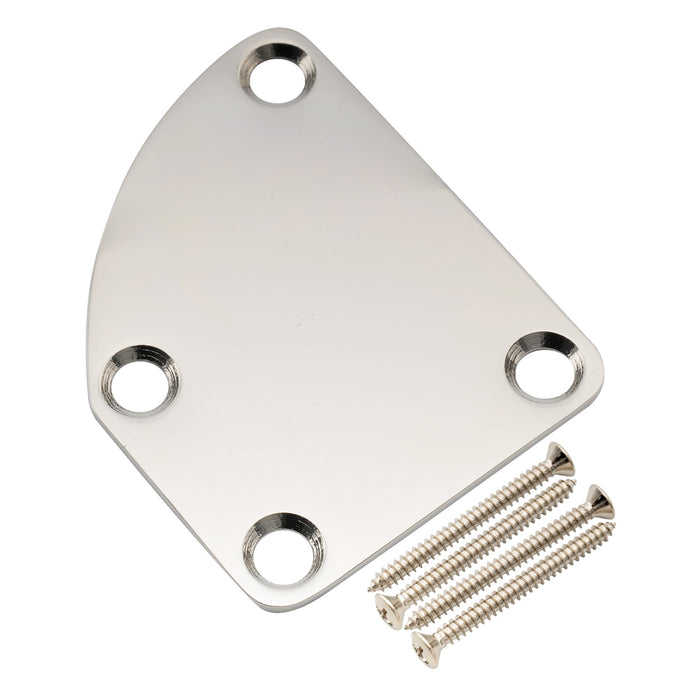 detail of musiclily pro heavy duty steel curved cutaway semi round neck plate 4 hole neck joint board for guitar bass mx2631p