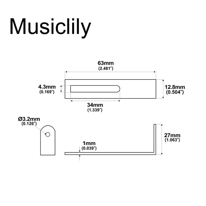 Dimensions of musiclily pro steel pickguard mounting bracket support for epiphone lp style electric guitar mx2632p