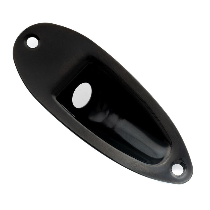 musiclily pro steel boat shape jack socket plate 10mm hole for strat style electric guitar mx2640p, black