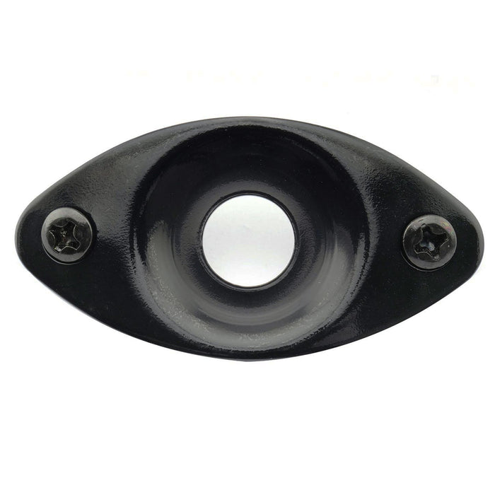 detail of musiclily pro steel curved recessed oval football shape guitar jack plate for electric guitar bass mx2641p