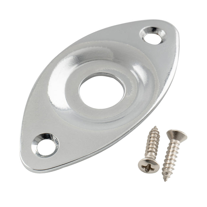 musiclily pro steel curved recessed oval football shape guitar jack plate for electric guitar bass mx2641p, chrome
