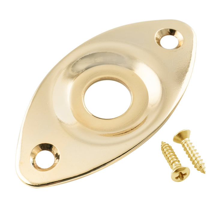 musiclily pro steel curved recessed oval football shape guitar jack plate for electric guitar bass mx2641p, gold
